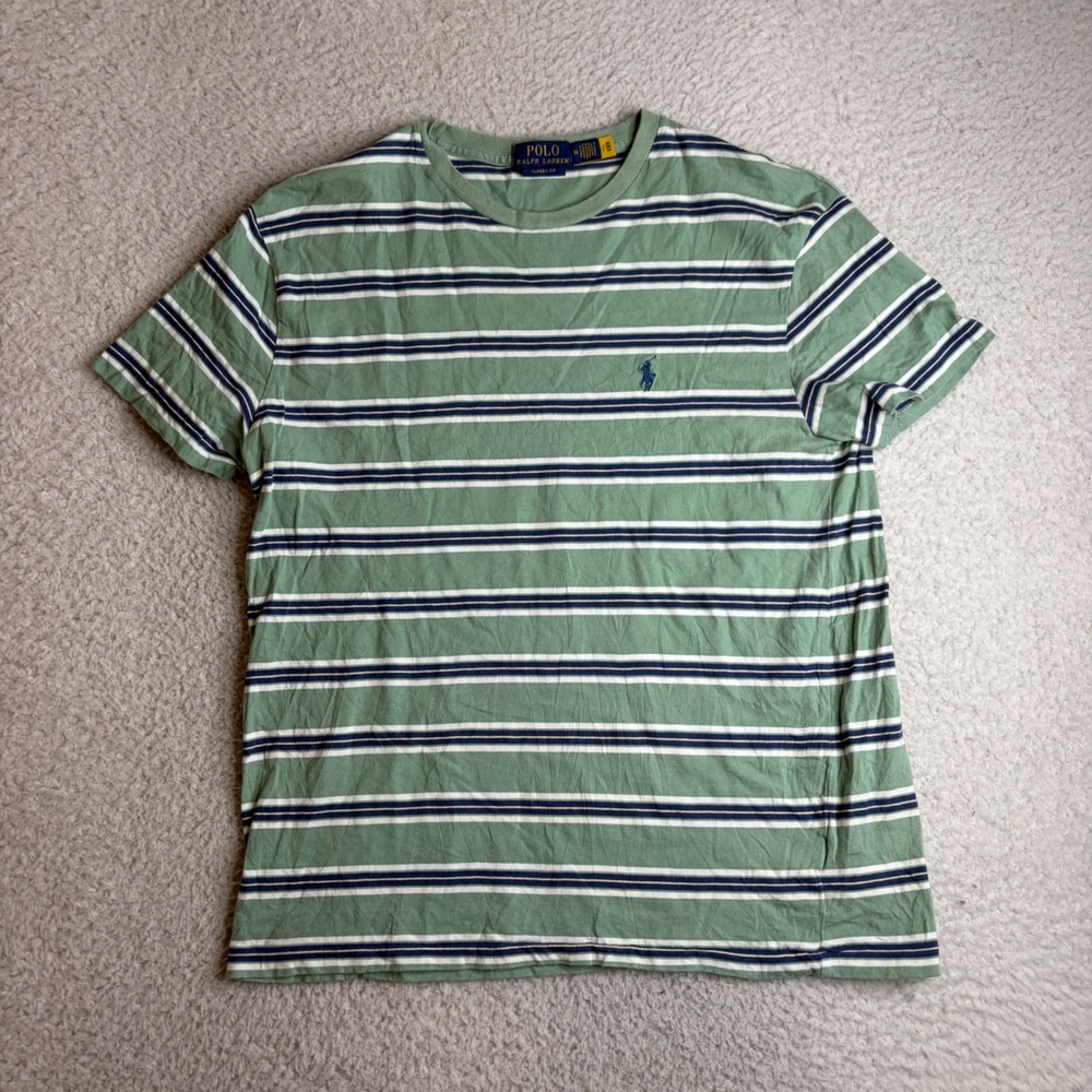 Polo Ralph Lauren Mens Classic Fit Striped T-Shirt Green Blue White Size M